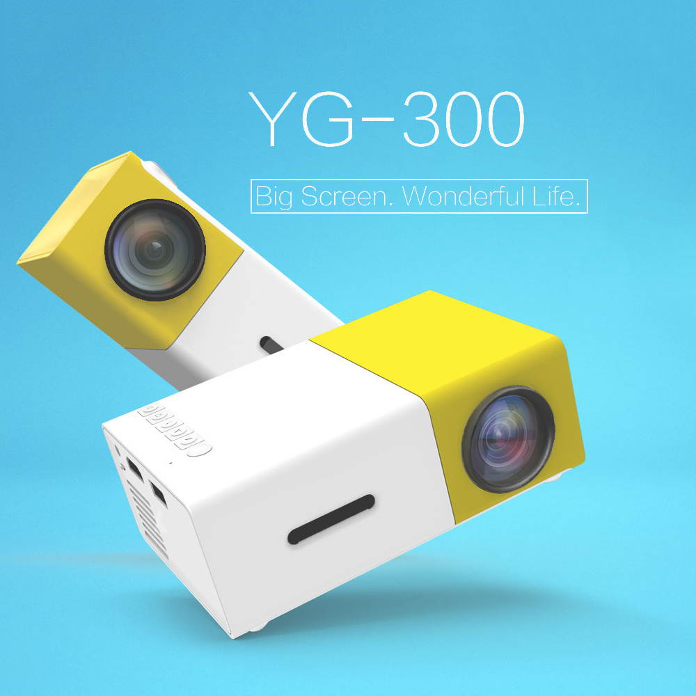 FW1S YG300 LED Projector 1080P Projection Machine with USB HD AV Micro SD Port Mini Pocket Remote Controller for Smartphone Laptop PC  US Plug