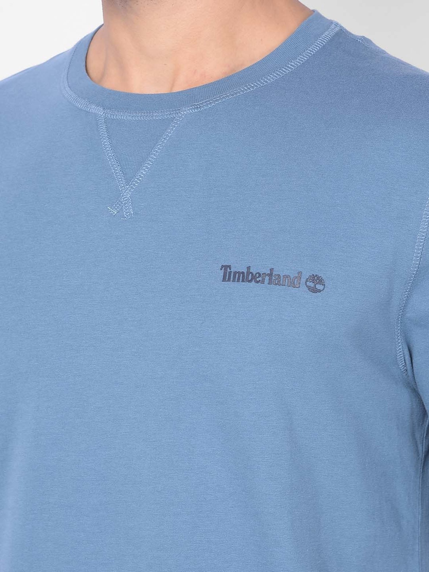 Timberland Blue Regular Fit Logo Print Crew T-Shirt