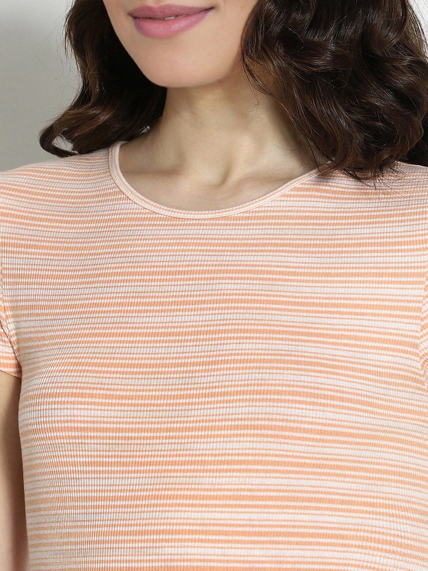 American Eagle Outfitters Orange Striped T-Shirt