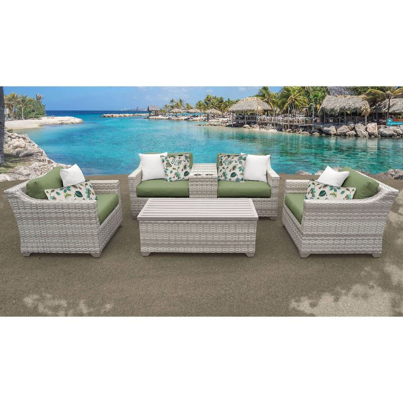 Nolin 7pc Sectional Weathered Brown Frame Sunbrella Spectrum Denim Fabric - La-Z-Boy