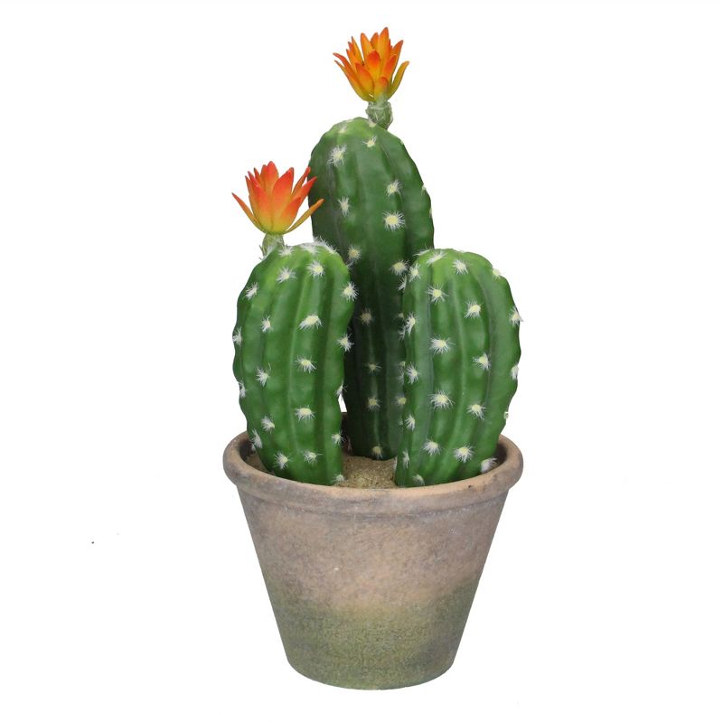 Allstate Floral 12.5" Green Flowering Column Cactus In A Ceramic Pot With Flowers Table Top Decoration