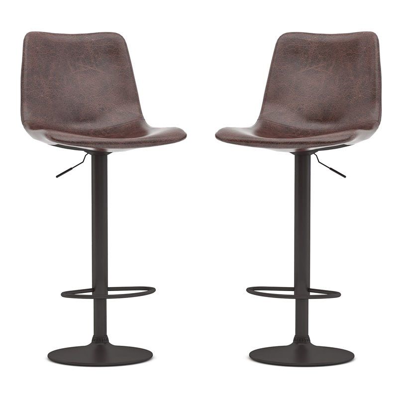 Pemberly Row Adjustable Vintage Swivel Bar Stool in Brown (Set of 2)