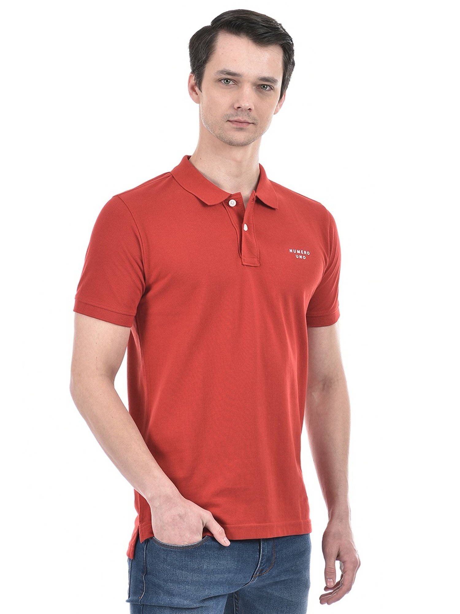 Numero Uno Cherry Red Cotton Slim Fit Polo T-Shirt