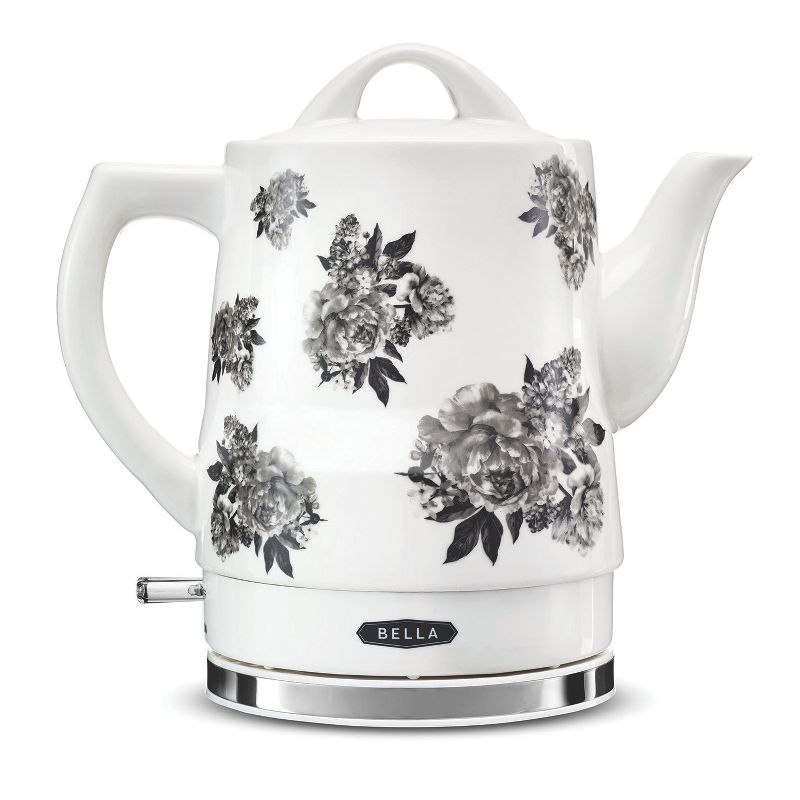 Bella 14746 Stylish 1.5 Liter 1350 Watt Long Neck Spout Ceramic Cordless Electric Kettle with 360 Degree Swivel Base, Black Floral