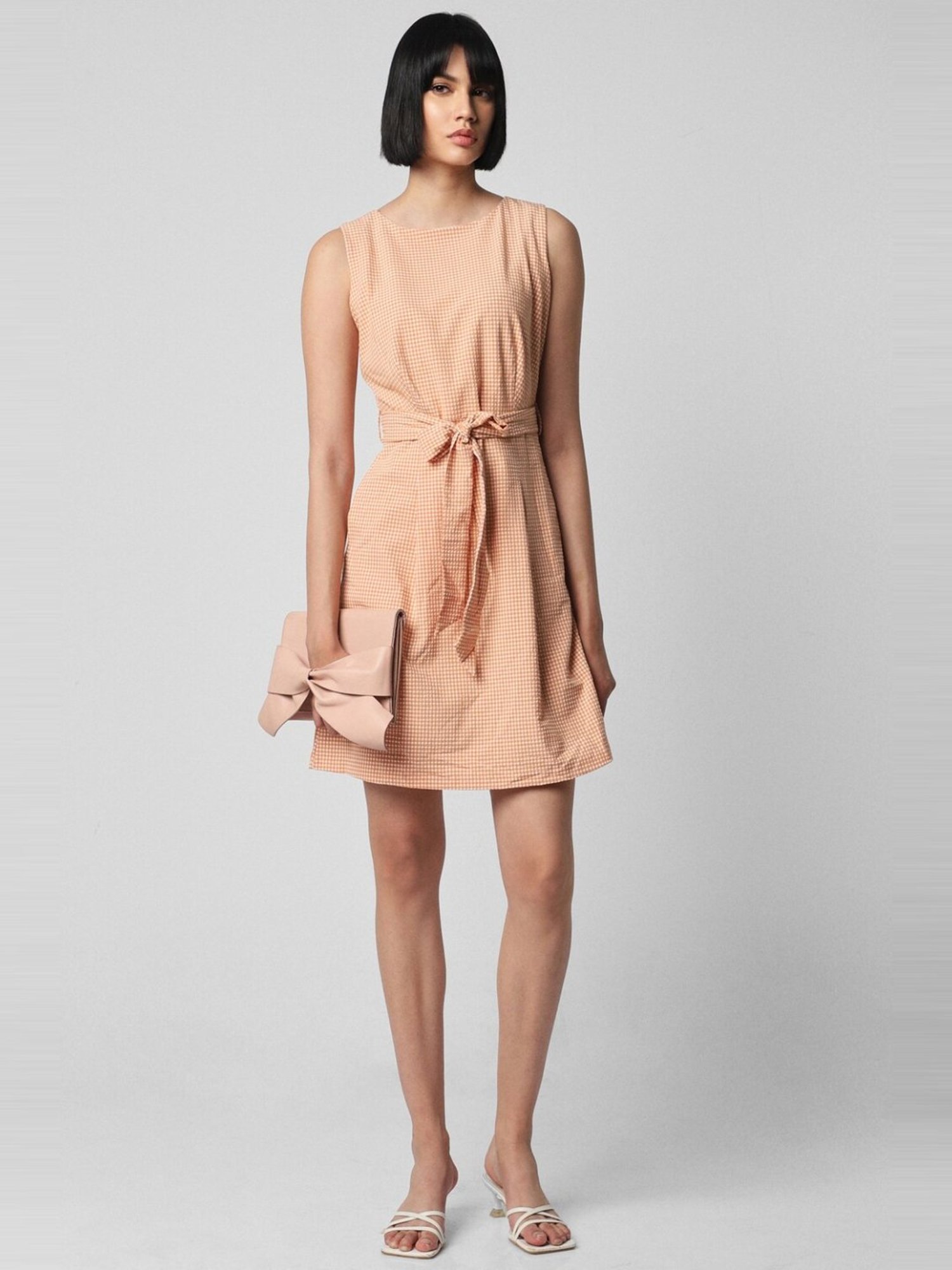 Van Heusen Orange Cotton Chequered Formal Shift Dress