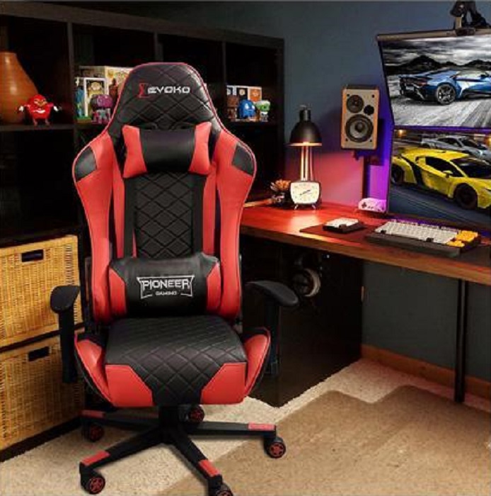 Gaming Chair, Racing Style Computer Desk Chair Padded Armrests Ergonomic Lumbar Support Adjustable Height