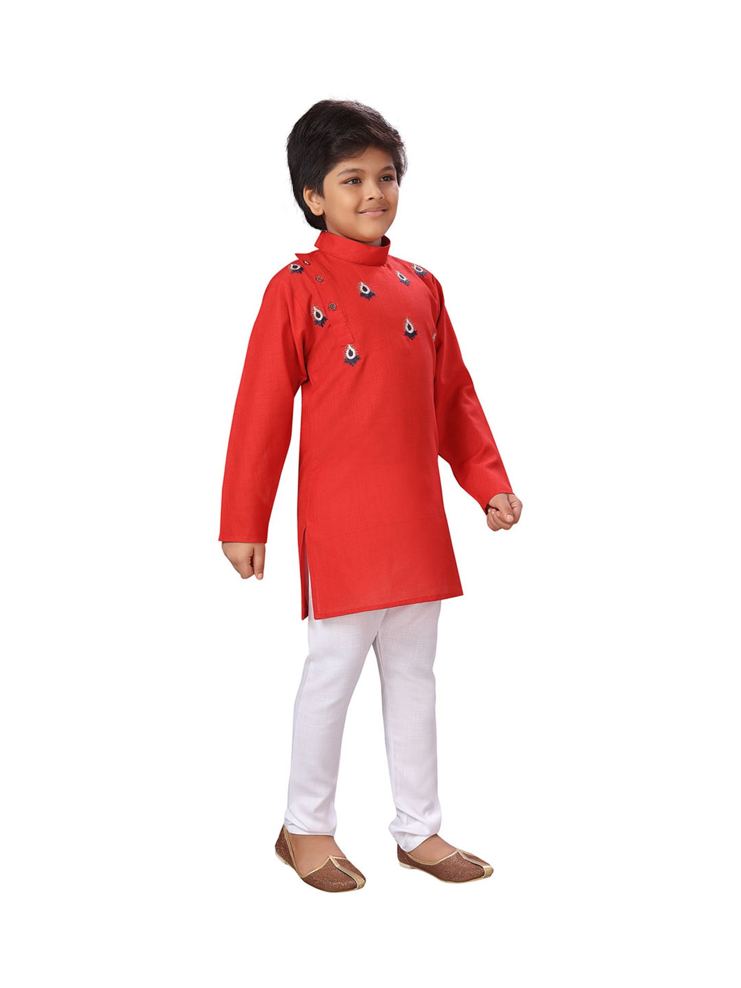 Ahhaaaa Kids Red & White Solid Kurta with Pyjamas