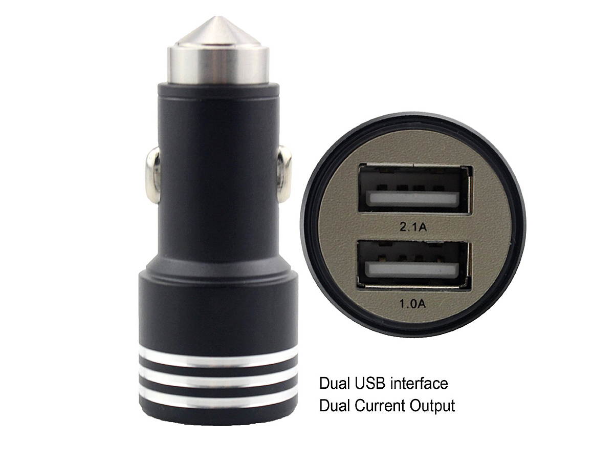 FIONA Car Charger 3.1A 2-Port Dual USB Portable Vehicle Car Charge with Car emergency Escape Safety Hammer design