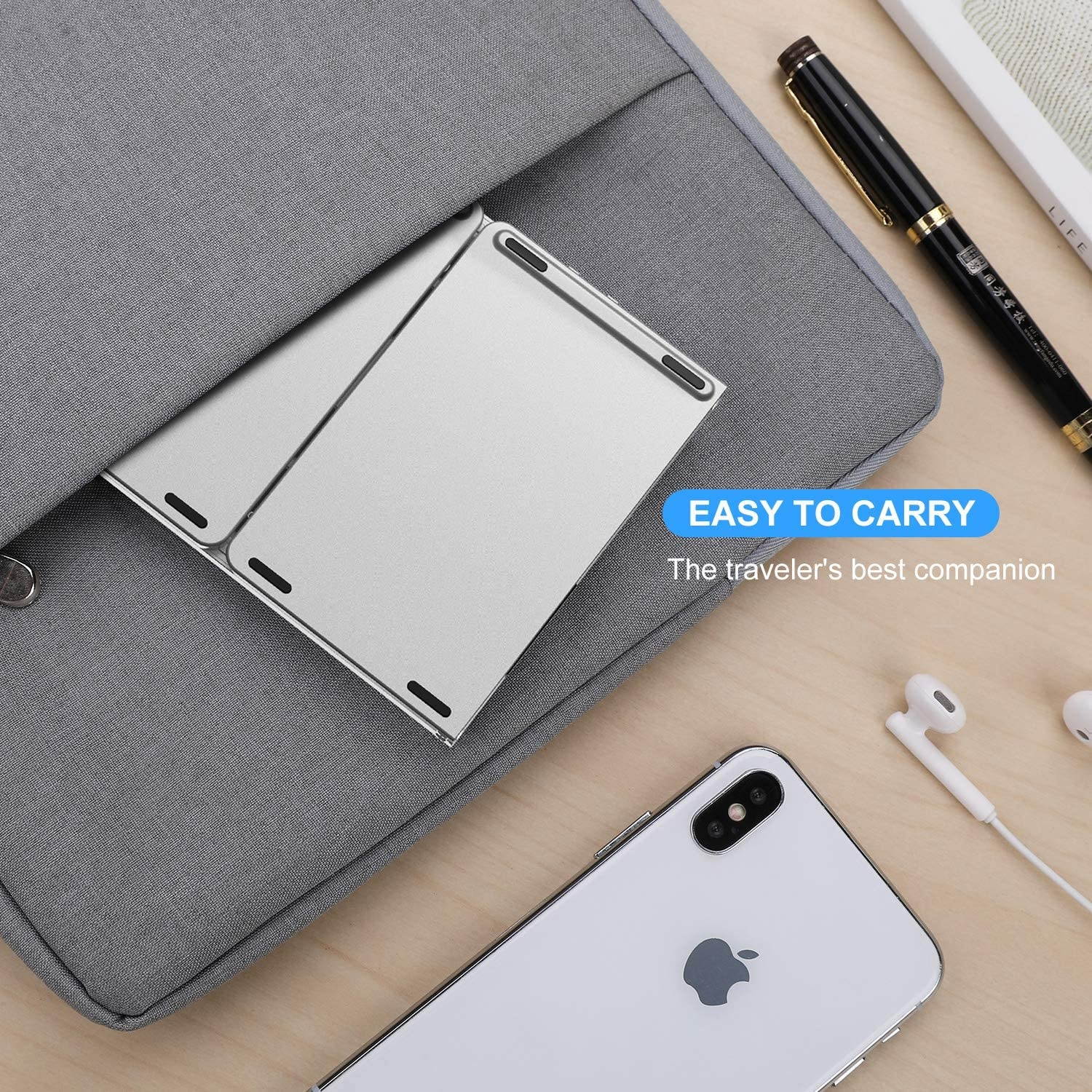 Foldable Bluetooth Keyboard, Jelly Comb Dual Mode Bluetooth & USB Wired Rechargable Portable Mini BT Wireless Keyboard with Touchpad Mouse for Android, Windows, PC, Tablet-Black and Silver