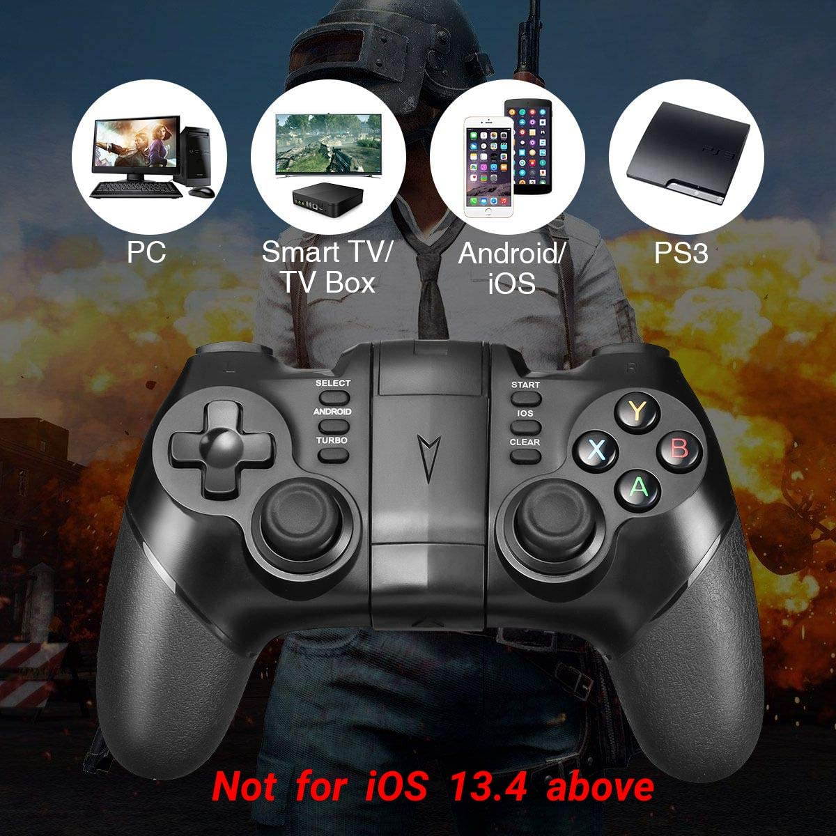 Game Controller 2.4G Wireless Gamepad Bluetooth Gaming Joystick Compatible with iPhone iOS/Android Phone/PC Windows/Smart TV/TV Box/ PS3 &ndash; Black