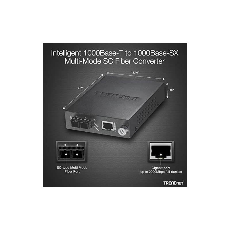 Intelligent 1000 BaseT to 1000 BaseSX MultiMode SC Fiber Media Converter Up to 550M 1800 ft Fiber to Ethernet Converter 2 Gbps Switching Capacity Lifetime Protection TFC1000MSC