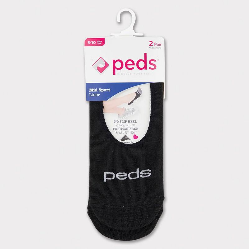 Peds Women's 2pk Liner Athletic Socks - Black 5-10