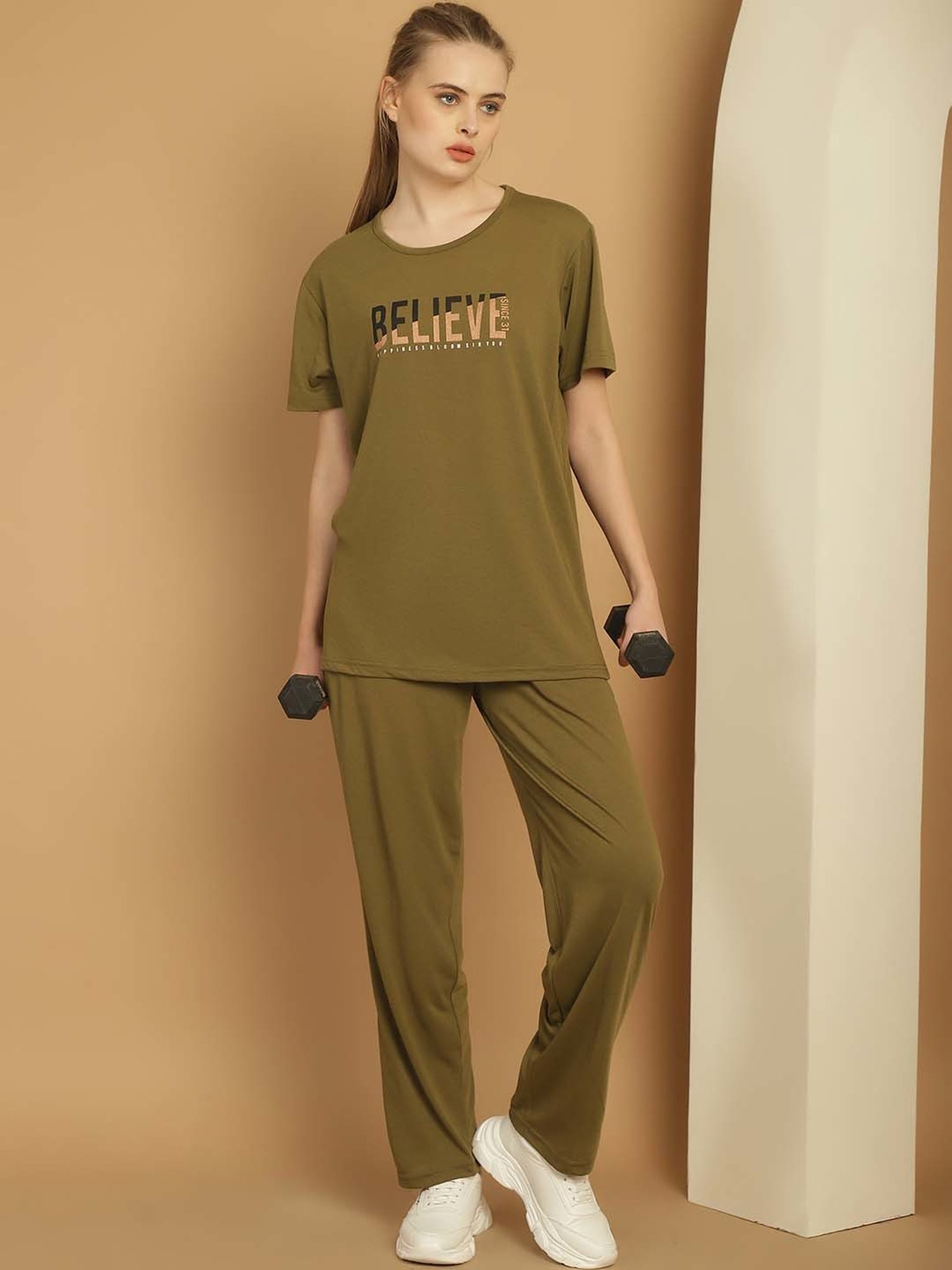 Vimal Jonney Olive Green Cotton Printed Sports T-Shirt Track Pant Set