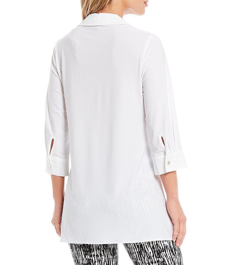 Slim Factor by Investments Bridget 3/4 Sleeve Button Front Hi-Low Top