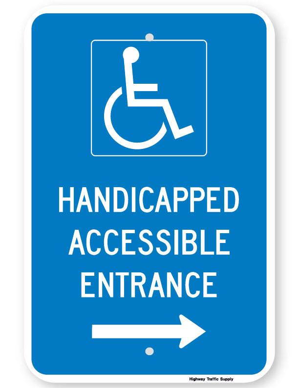 Handicapped Accessible Entrance Sign (with right arrow)