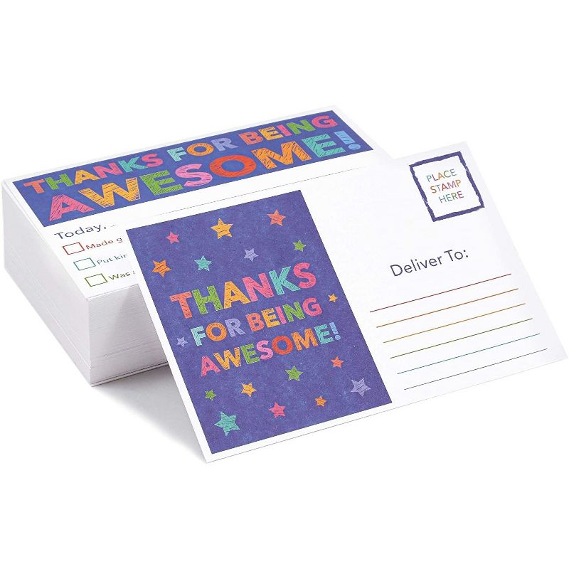 100-Pack Student Motivational Teachers Postcards, Thanks for Being Awesome to Brighten Kids, 4x6