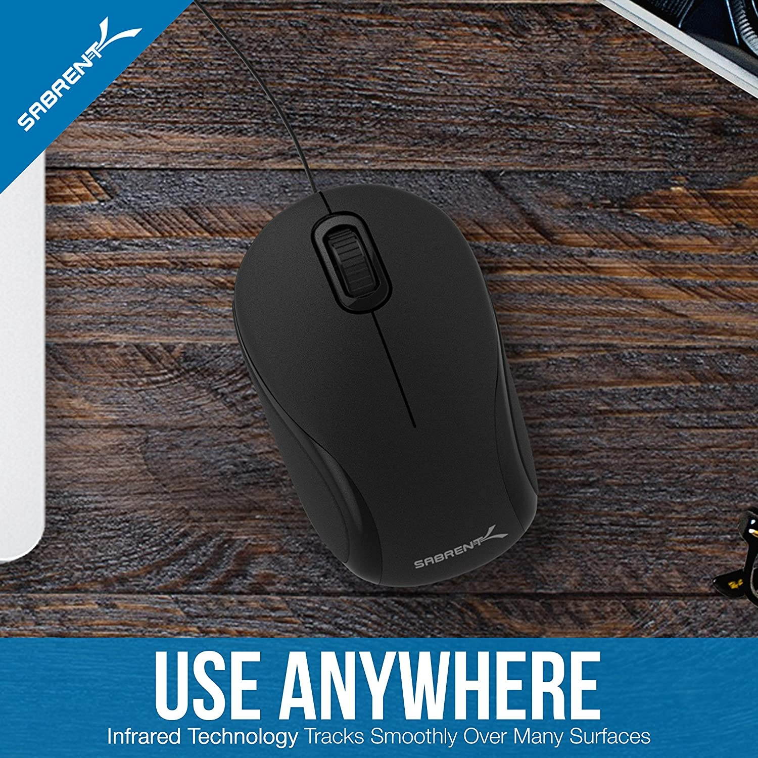Sabrent Mini Travel USB Optical Mouse with Retractable Cable for Computers and laptops | Mac & PC Compatible (MS-OPMN)