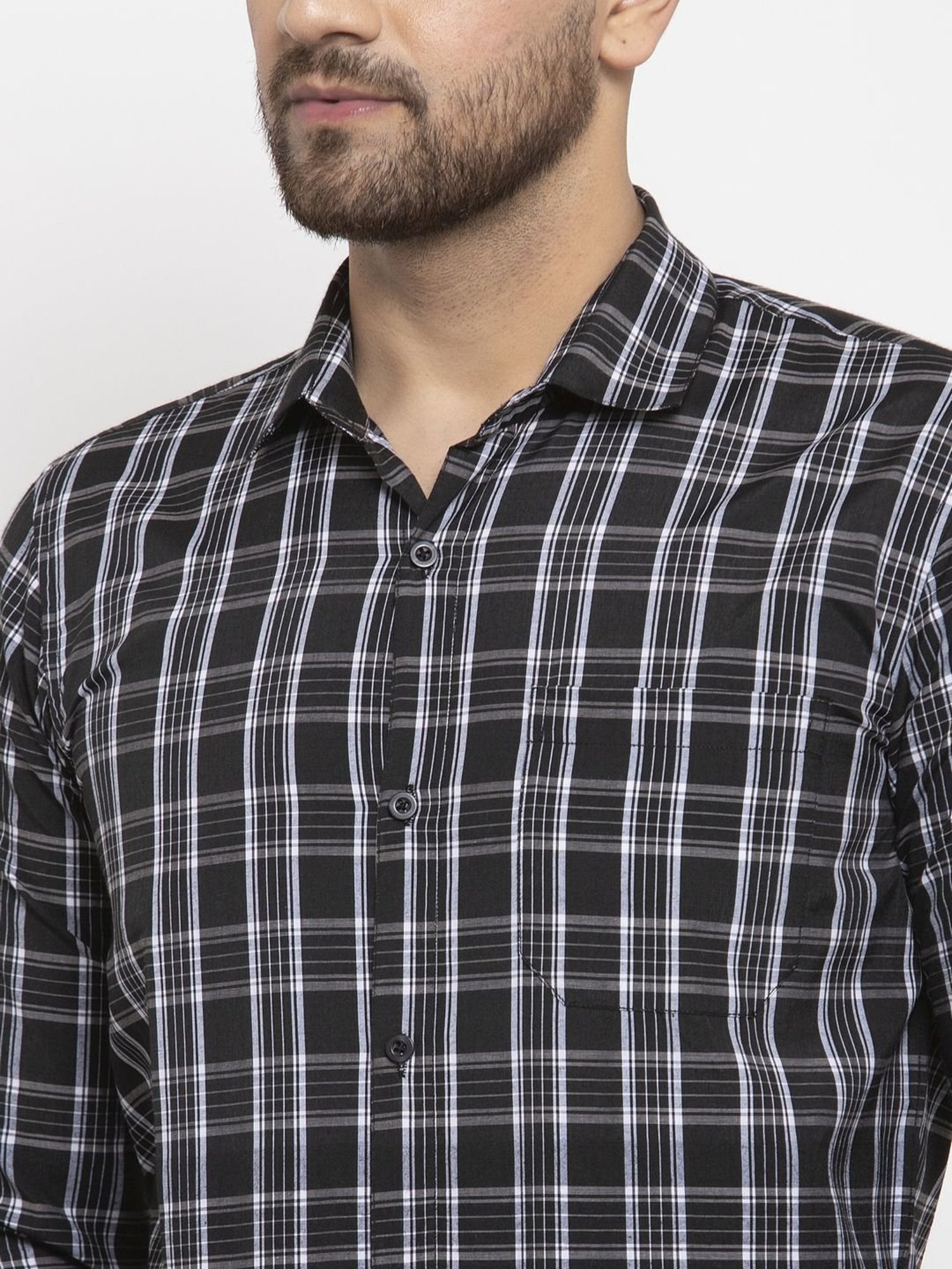 Jainish Black Regular Fit Checks Shirt
