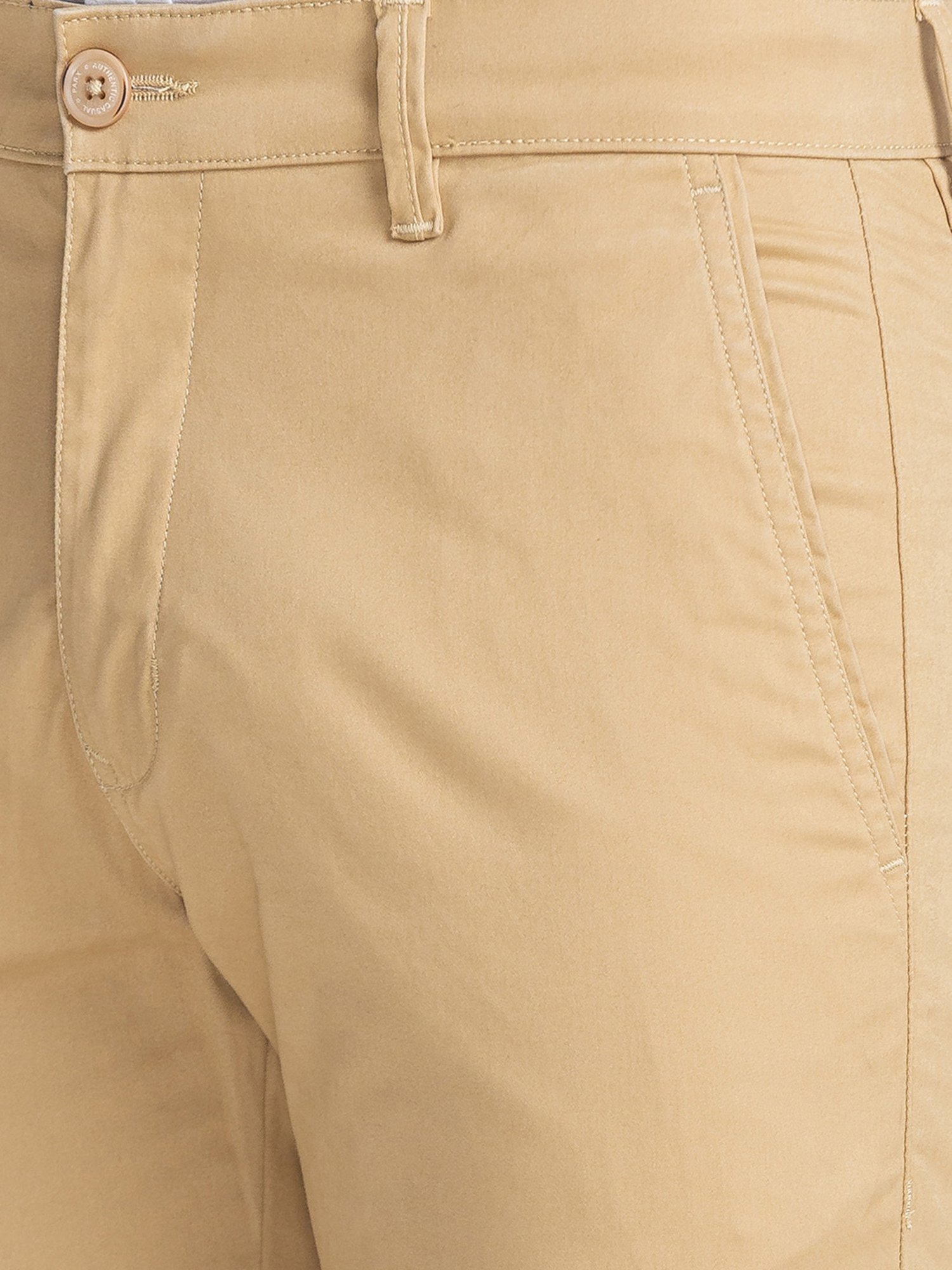 Parx Khaki Skinny Fit Flat Front Trousers