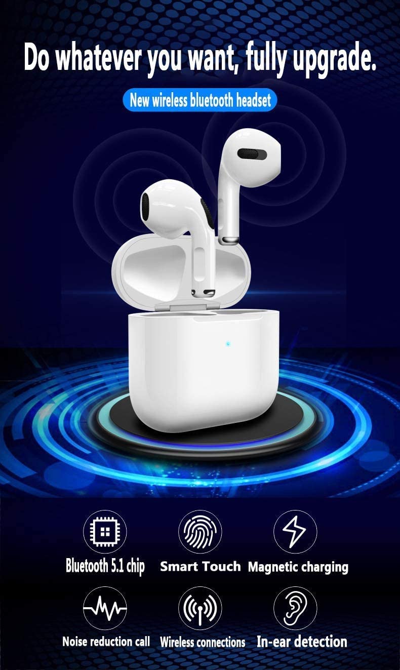 Ackmioxy Pro 4 Bluetooth Wireless Earbuds, Bluetooth 5.0 Headphones TWS Stereo Touch Control Earphones with Wireless Charging Case Mini Car Built-in Mic Headset,Compatible for iPhone/Android