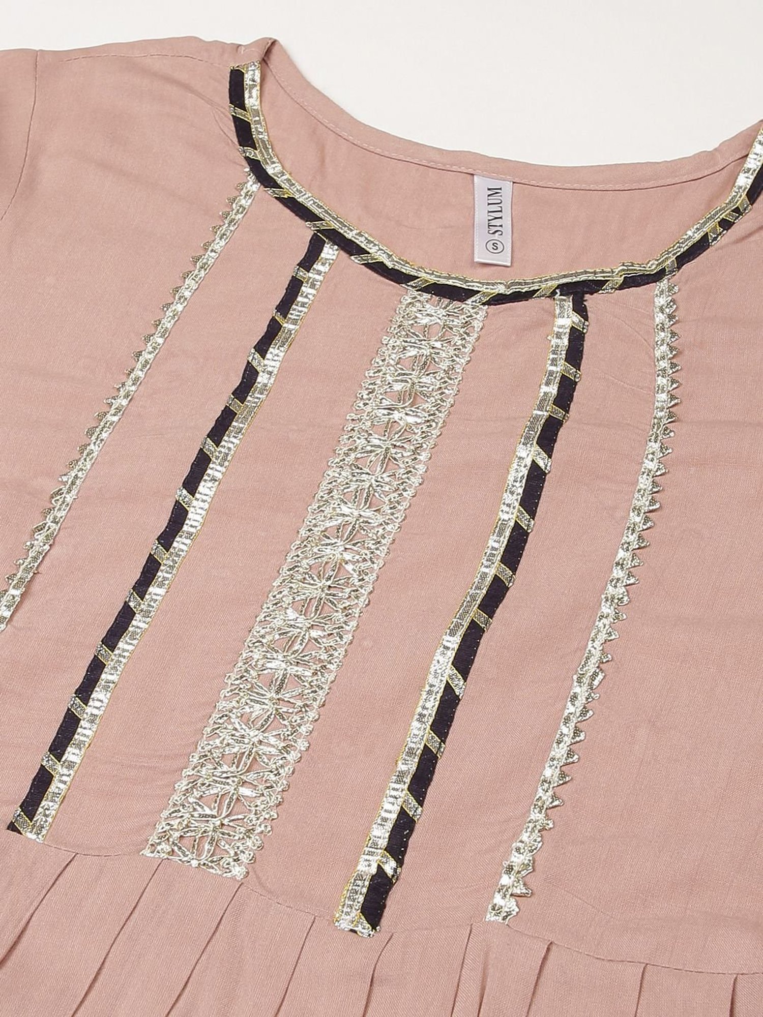 Stylum Beige Zari Work Kurti Sharara Set With Dupatta