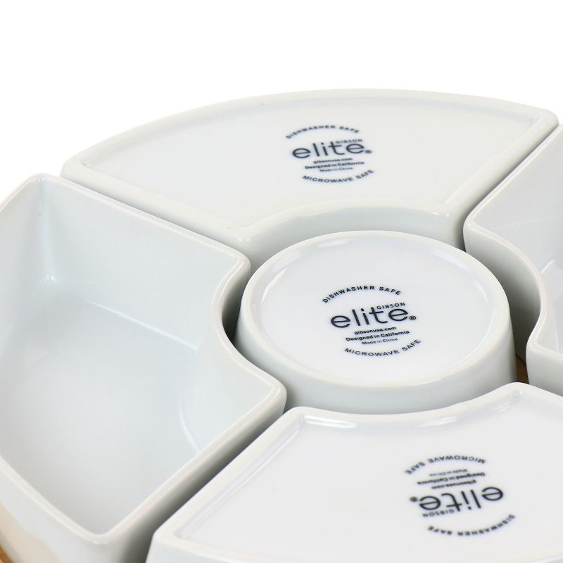 Gibson Elite 2 Piece Gracious Dining Ceramic Bowl Set With Acacia Wood Tray