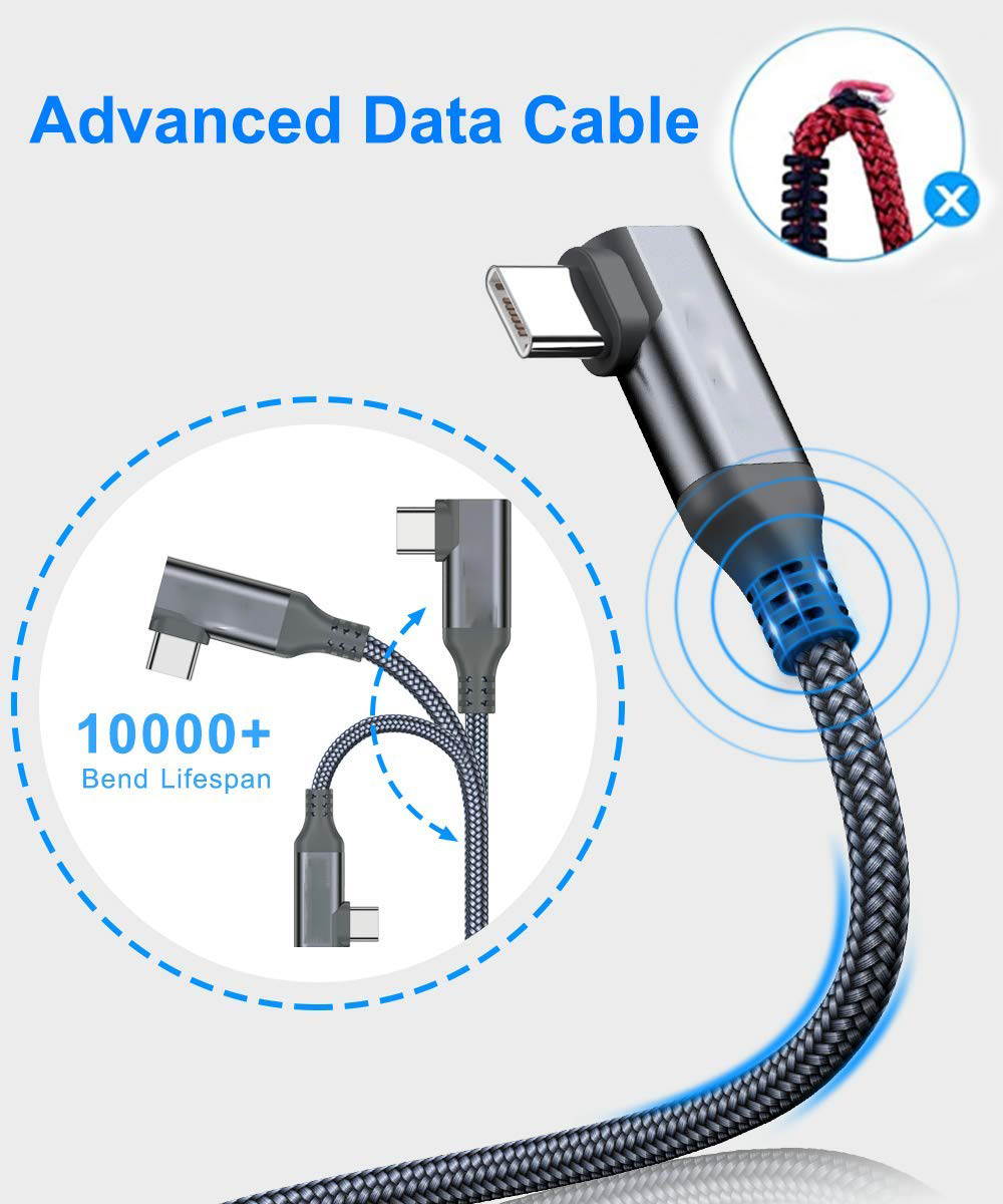 VR Link Cable 20ft 6M Braided USB Type C to A Cord 90 Degree Angled USB 3.2 Gen1 Data Transfer & Fast Charging Cable for Oculus Quest /Quest 2/Rift S and More Devices with USB C Port