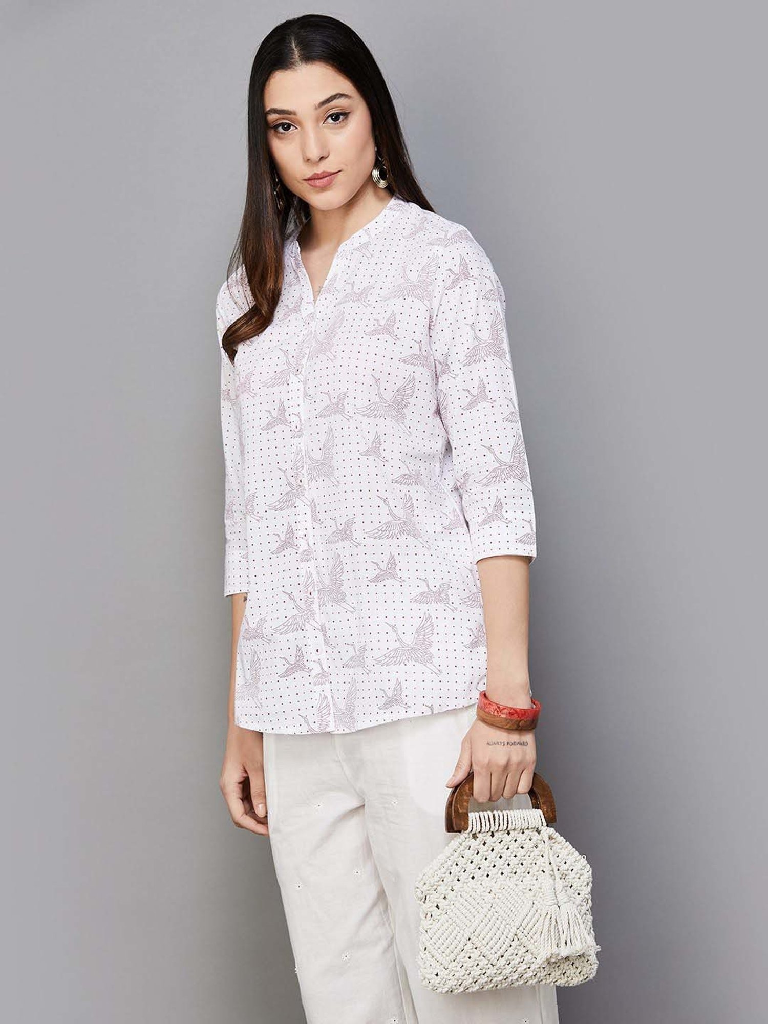 Melange by Lifestyle White Cotton Printed Tunic