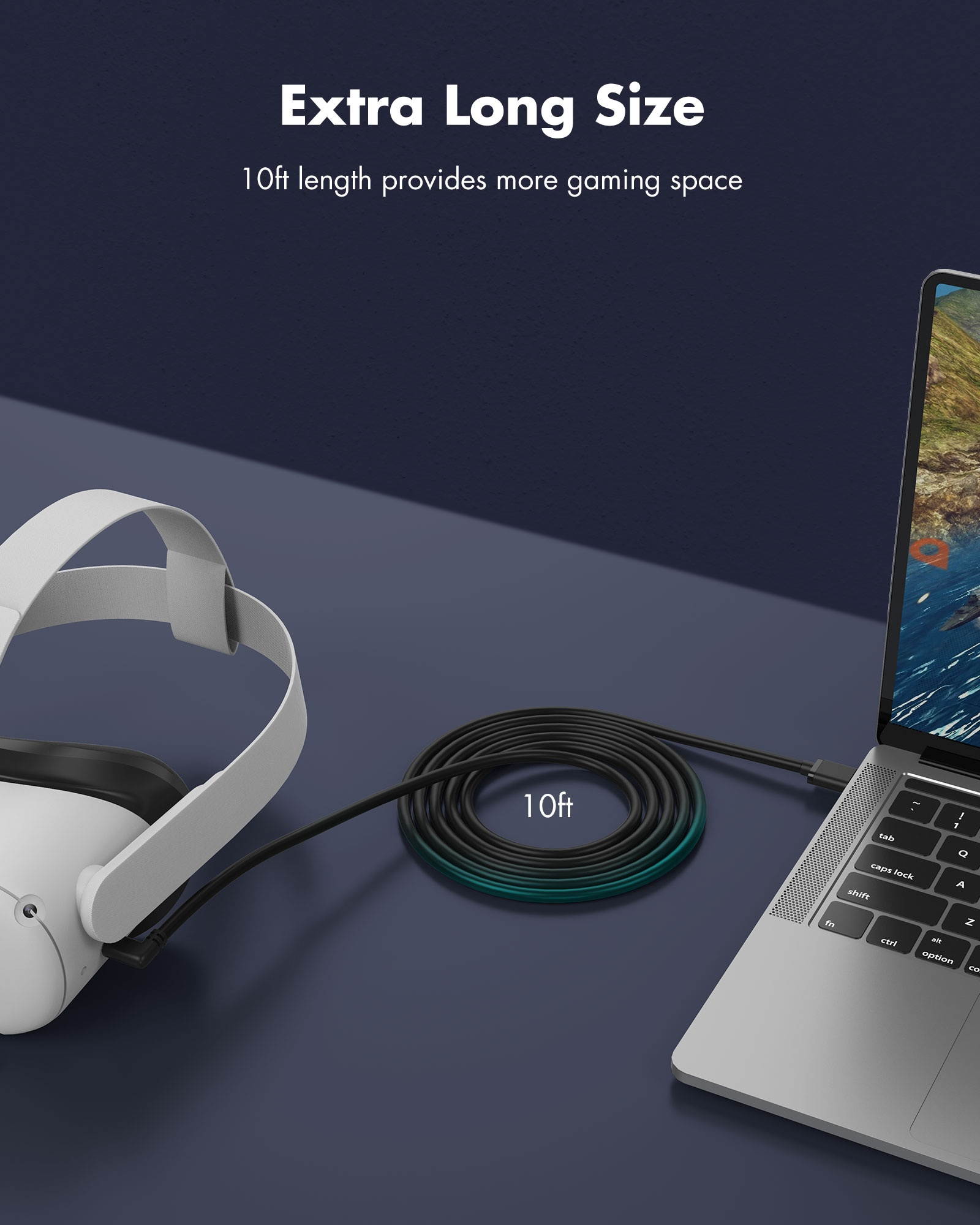 KIWI design Link Cable for Oculus Quest 2, 10 Feet/3 Meters High-Speed Data Transfer USB C 3.2 Gen1 Cable to a Gaming PC, Black