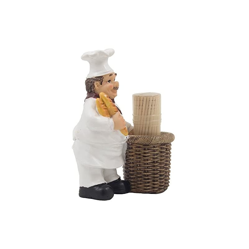 Chef Pierre Decorative Toothpick Holder Figurine with Faux Wicker Basket Display Stand and Gourmet Bread Accents for Country Cottage Kitchen Decor As Collectible Housewarming Gifts by Home-n-Gifts