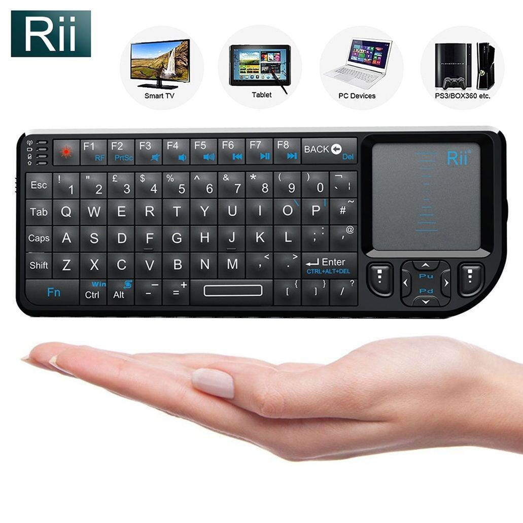 Rii 2.4G Mini Wireless Keyboard with Touchpad, Laser Pointer with Remote Control, Backlit Portable Keyboard Controller with USB Receiver for Windows/Mac/Android/PC/Tablets/TV/Xbox/PS3