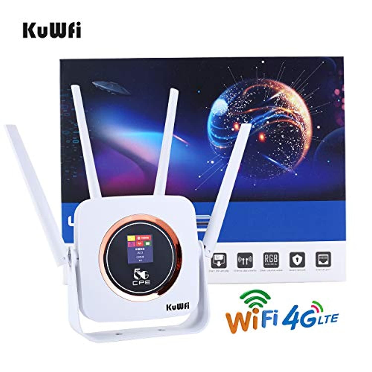 KuWFi 4G LTE Router SIM Card, WiFi Wireless Modem CAT 6 High Speed 4G CPE WiFi Router External Antenna Support UMTS/HSPA/LTE Access and 32 Users Simultaneous use [Not for USA]