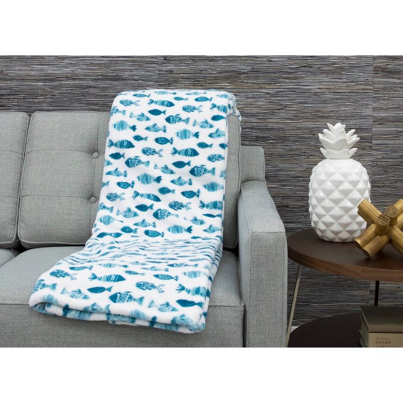50"x70" Mohan Fish Printed Loft Fleece Decorative Throw Turquoise - Décor Therapy
