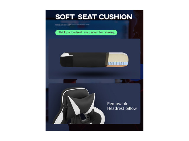 PC Gaming Chair Home Office Chair Racing Computer Chair with Lumbar Support Reclining Armrest Foot Rest Rolling Swivel PU Leather Ergonomic Task Desk Chair for Men(White)