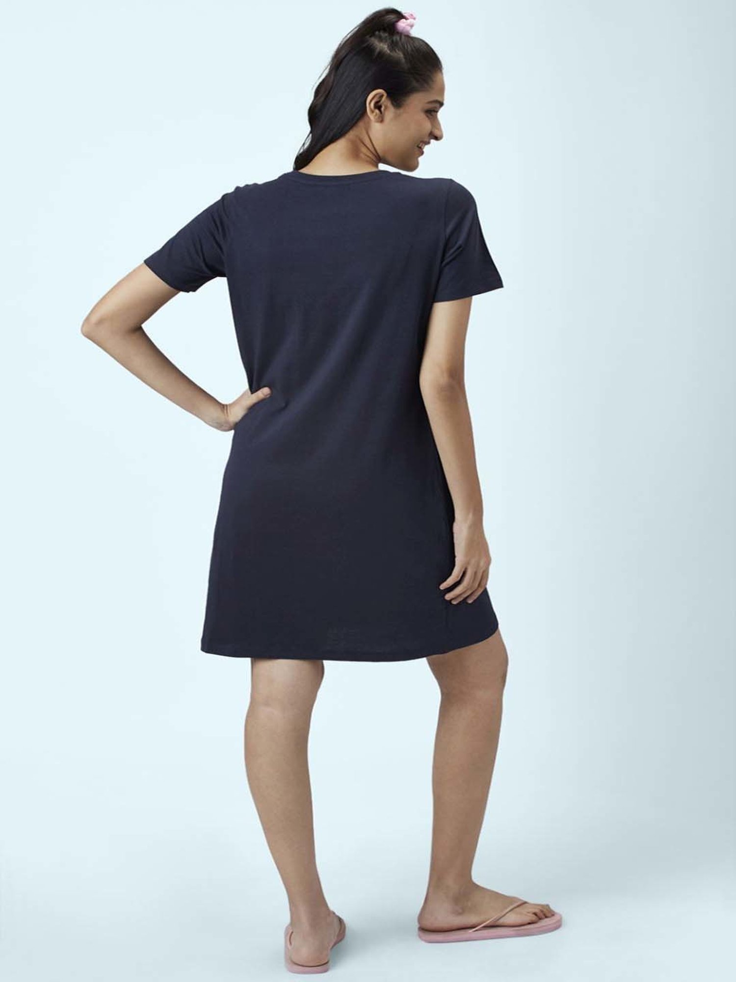 Dreamz by Pantaloons Navy Cotton Printed Sleep Tee