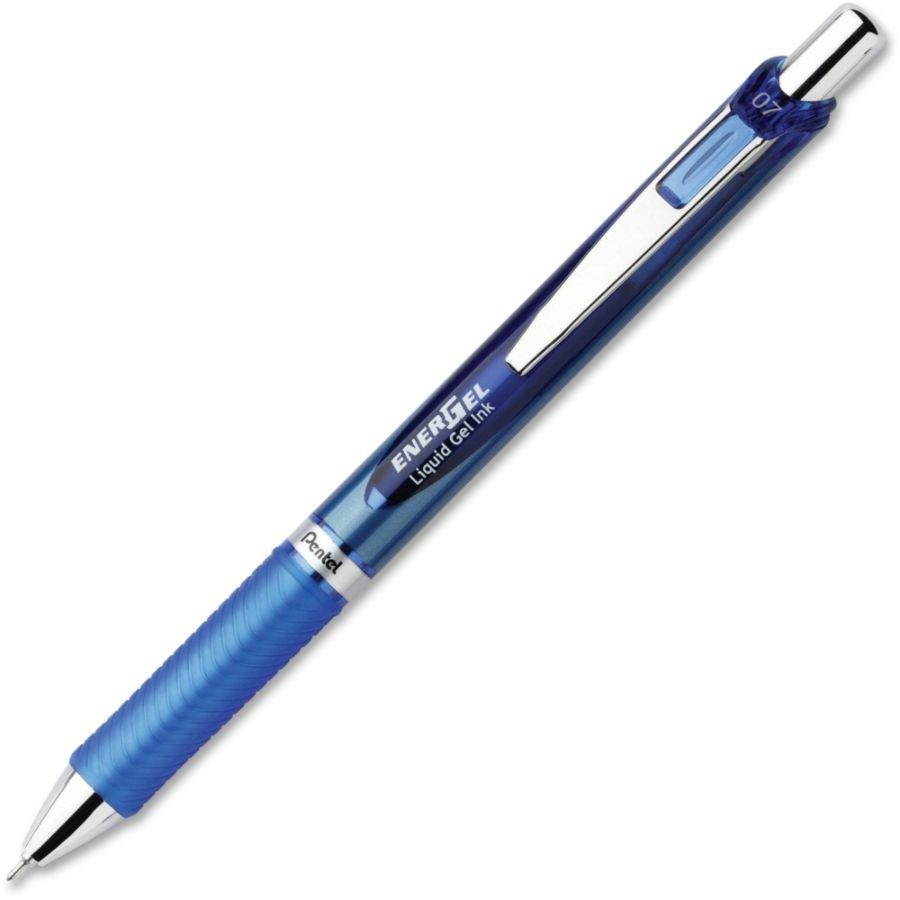 Pentel Gel Pen Retractable Metal Tip .7mm 12/BX Blue Barrel/Ink BLN77CDZ