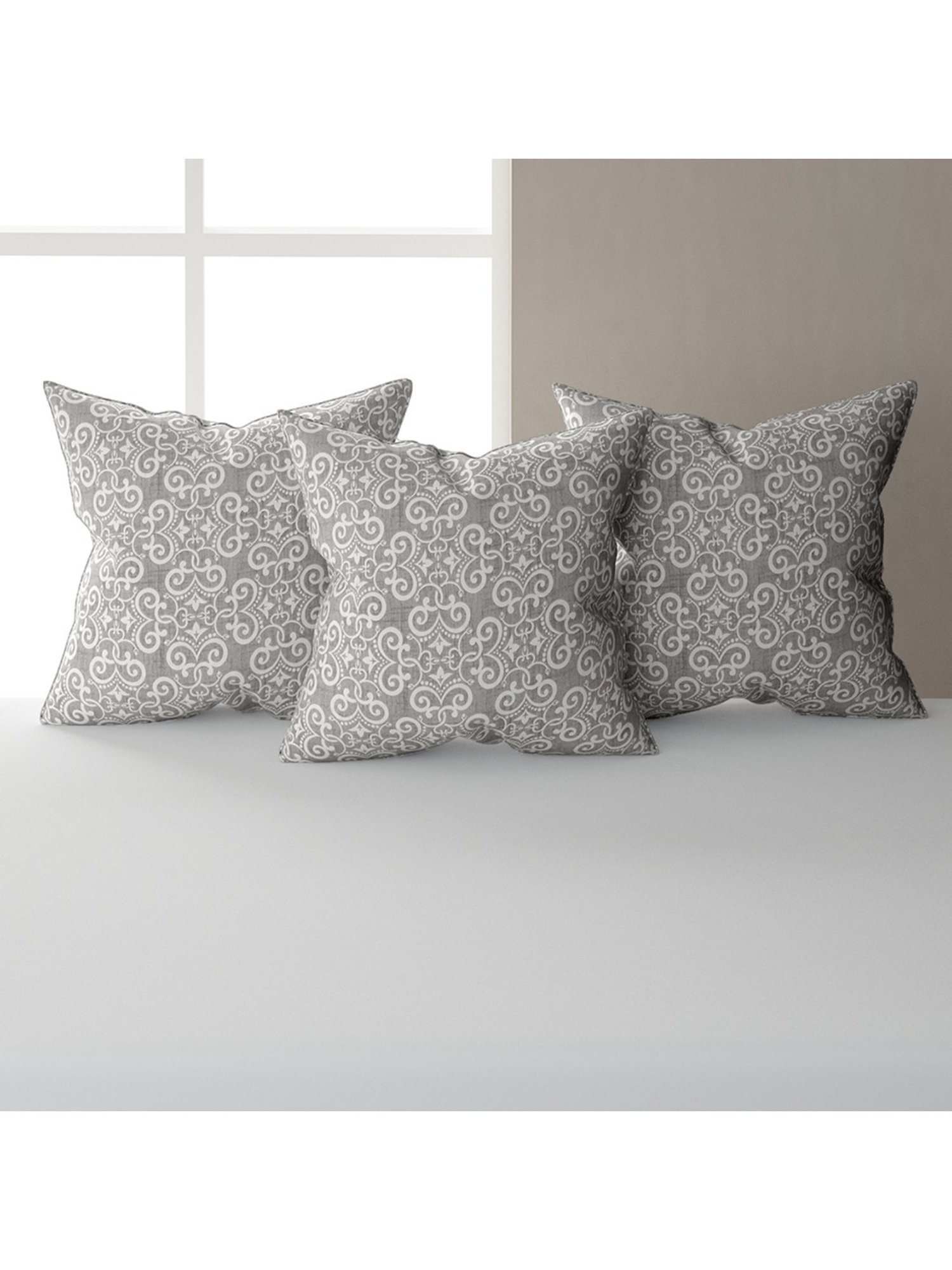 Swayam Ananda Geometric Grey Cotton Single Diwan Set