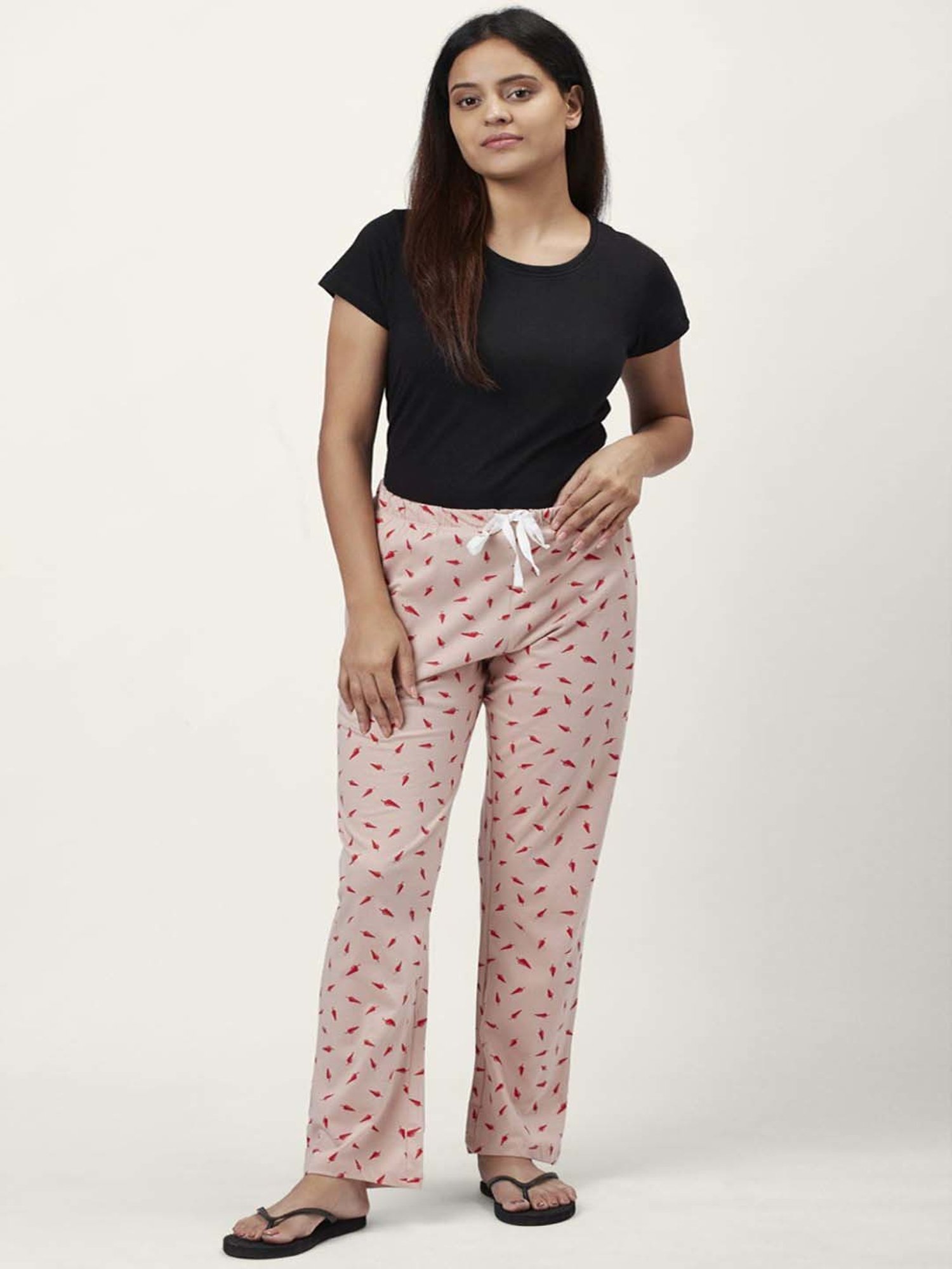 Dreamz by Pantaloons Peach Black Cotton Printed Pyjamas