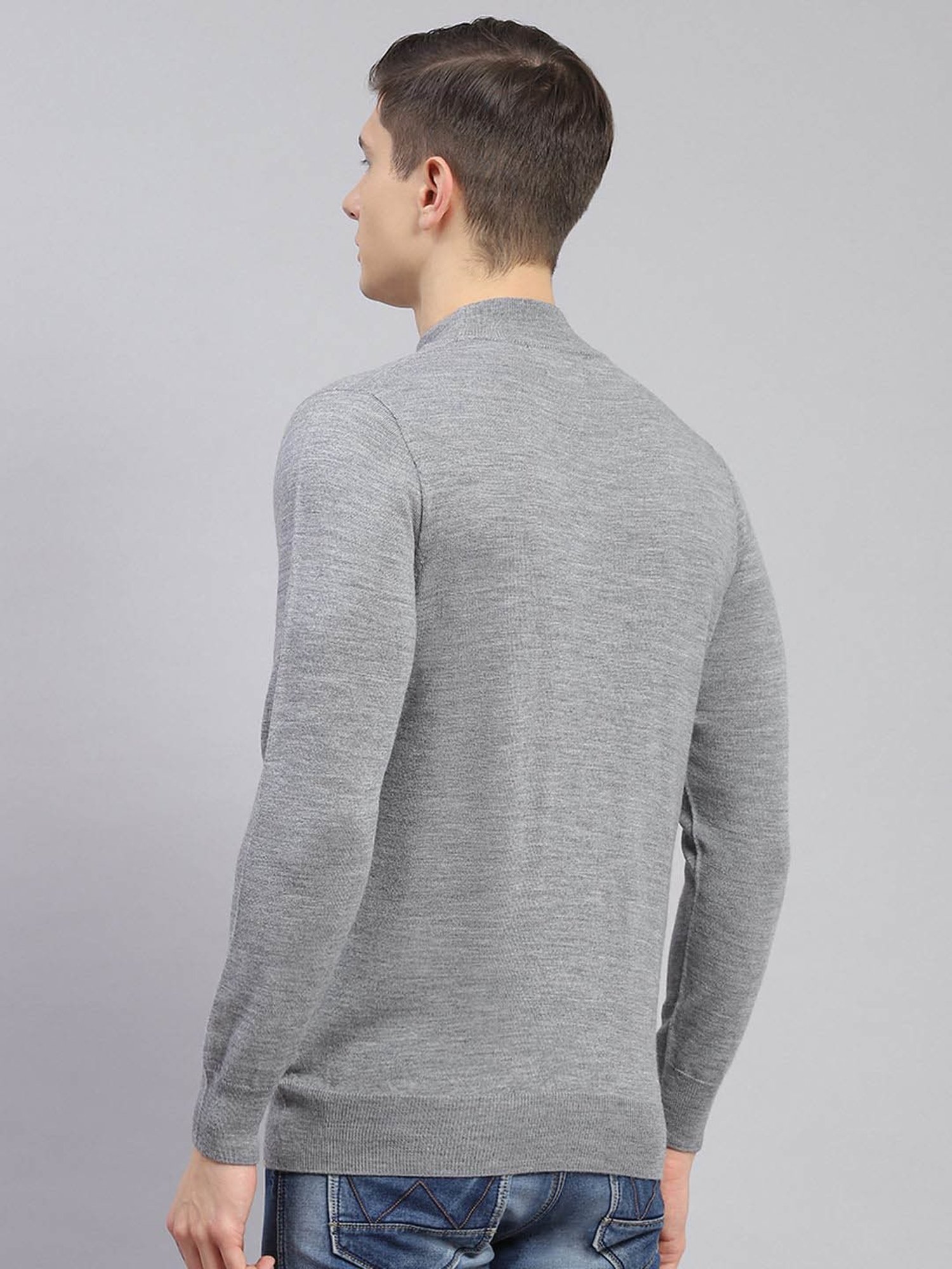 Monte Carlo Grey Regular Fit Pure Wool Sweater