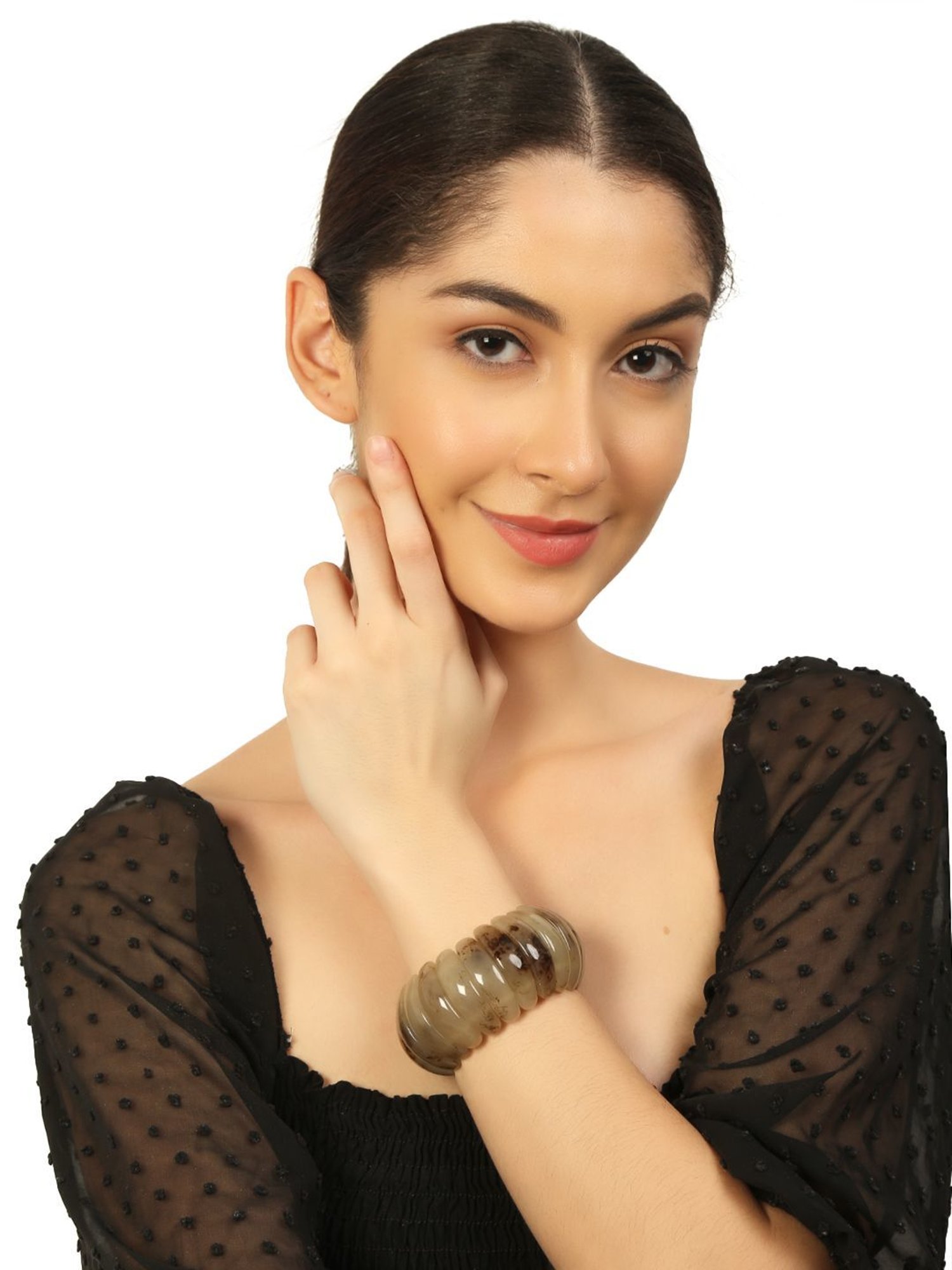 IMLI STREET Metallic Artificial Beaded Stretchable Bracelet for Women