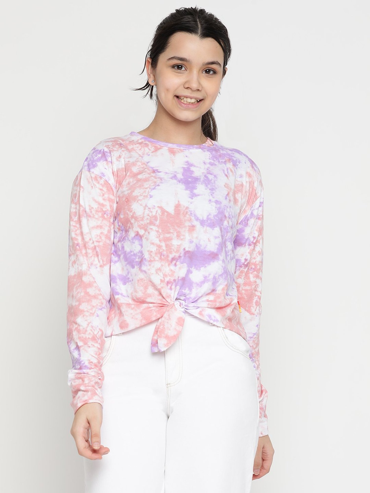 Lil Tomatoes Kids Multicolor Printed Full Sleeves Crop Top