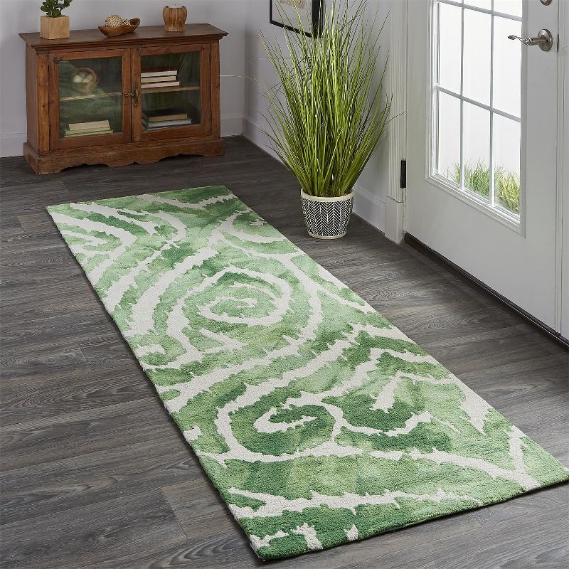 2'6"x8' Runner Hand Made Tufted Stripe Runner Green - Feizy