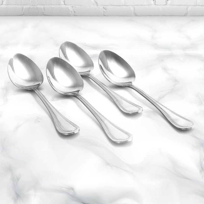 Gibson Home Graylyn 4 Piece Stainless Steel Beaded Edge Dinner Spoon Set