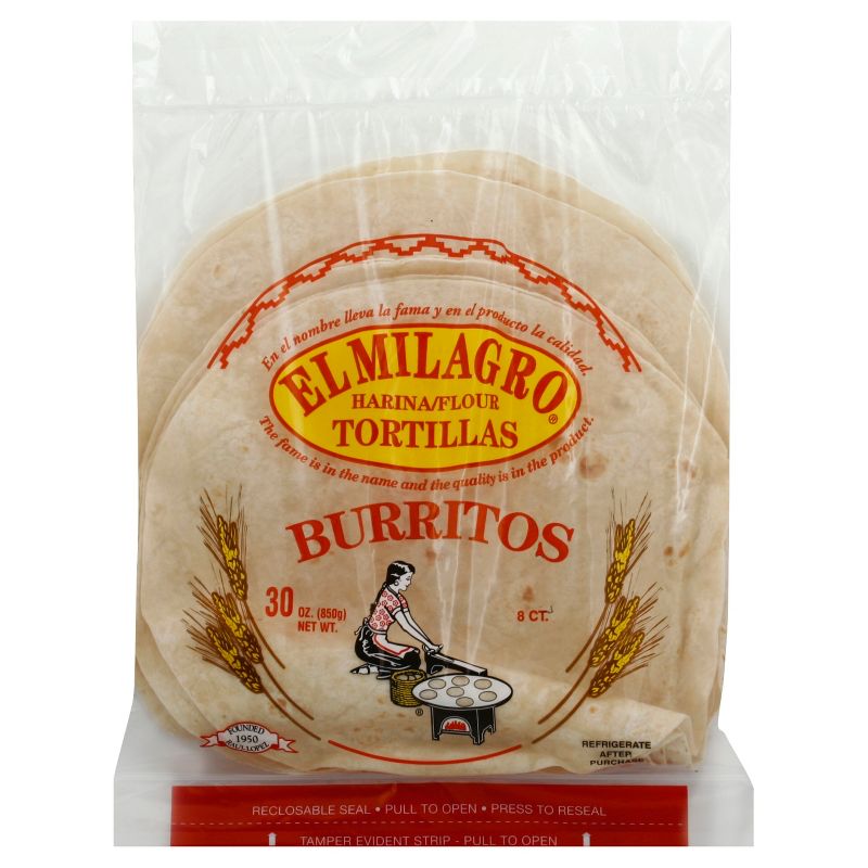 El Milagro Burrito Size Flour Tortillas - 30oz/8ct