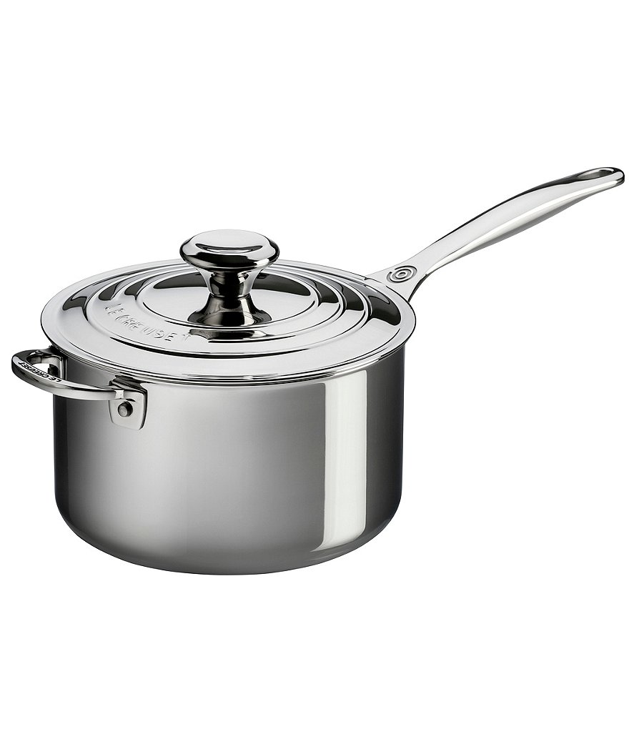 Le Creuset 4-Quart Stainless Steel Saucepan with Lid & Helper Handle