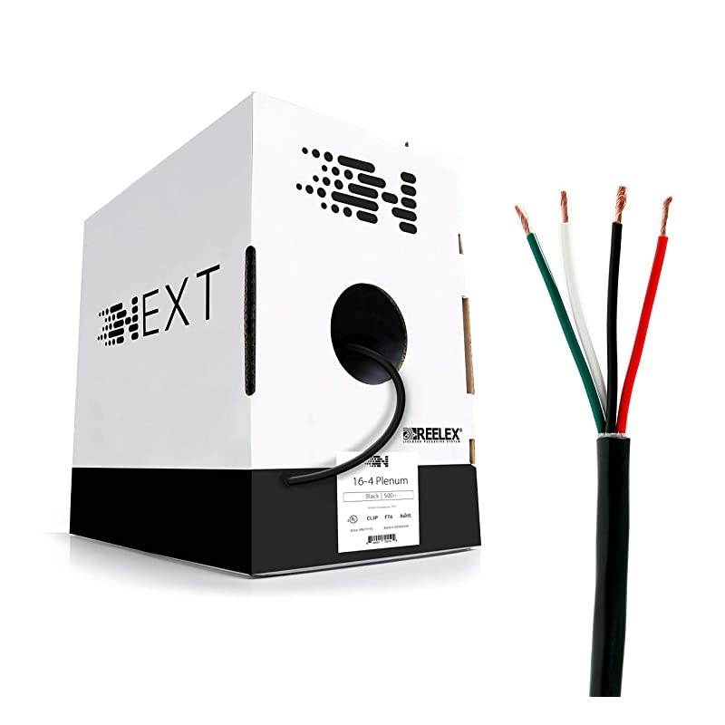 164 Plenum Speaker Wire 16 AWGGauge 4 Conductor UL Listed in Wall CL2PCL3PCMP Rated OxygenFree Copper OFC 500 Foot Bulk Cable Pull Box Black