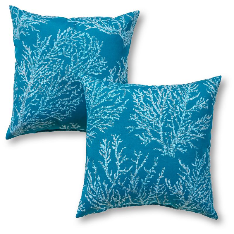 Set of 2 Sea Coral Outdoor Square Throw Pillows - Kensington Garden