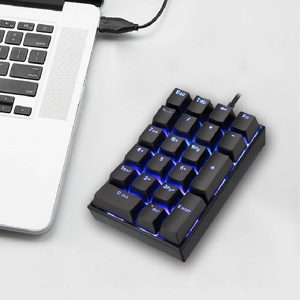 Motospeed K23 Keyboard USB Wired Numeric Mechanical Keyboard 21 Keys Blue Backlight Keyboard with OUTEMU Blue Switch