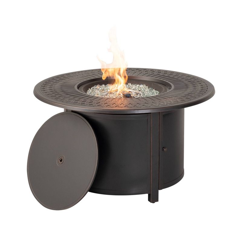 44" Walden Topaz Cast Aluminum Round Gas Fire Pit Table with Clear Glass Fire Beads - Alfresco Home LLC