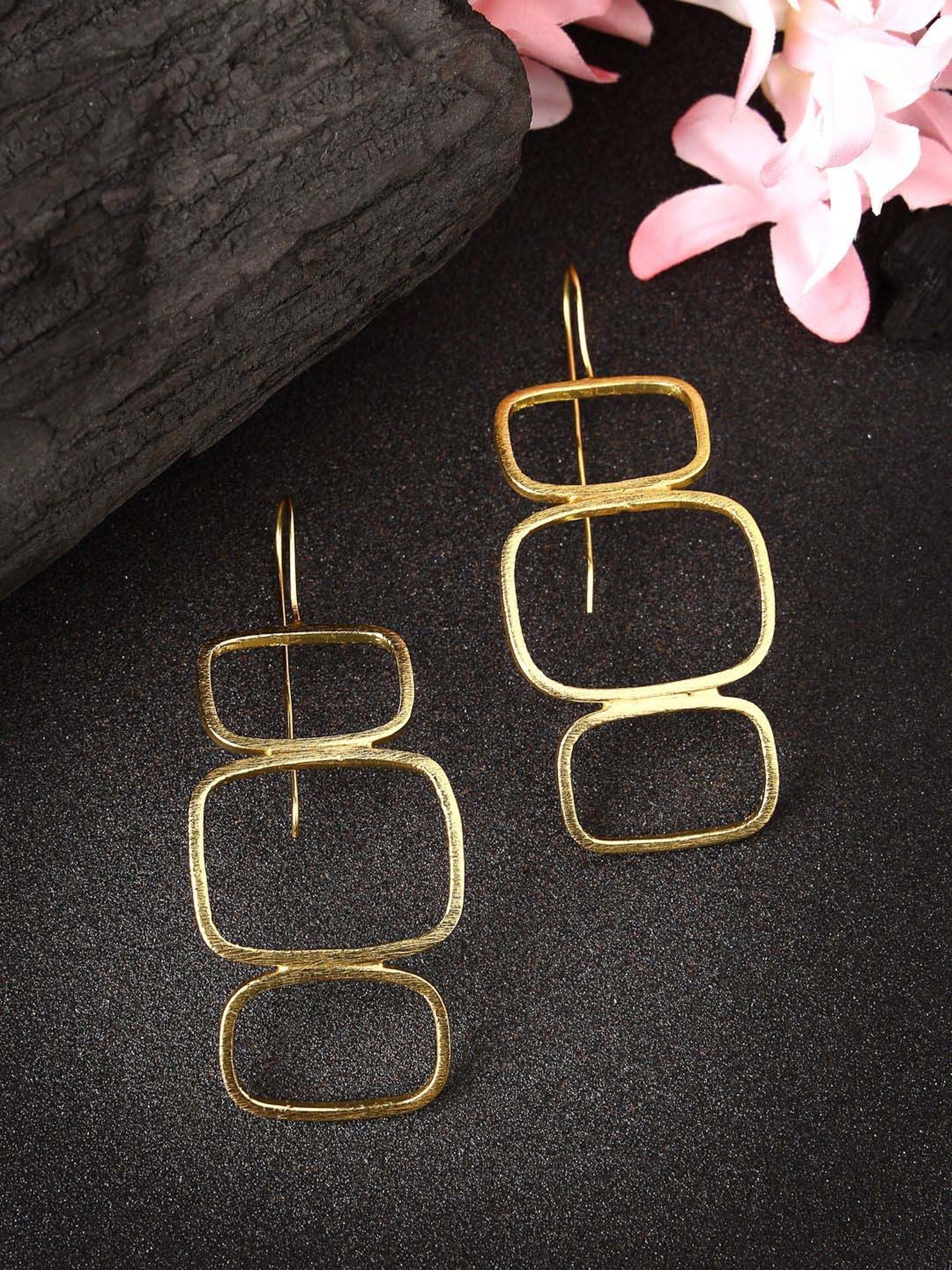 NVR Gold-plated Contemporary Fish Hook Drop Earrings for Women